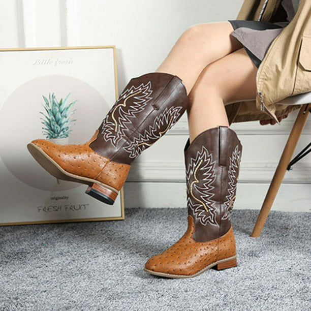 Details about   Women Ankle Cowboy Boots Thick 9.5cm Heels Pointy Toe Shoes Pull On Casual Shoes 